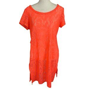 Touch Me women's 1X fluorescent orange pullover short sleeve swimsuit coverup